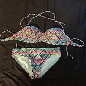 Multi-Color Patterned Neon Halter/Strapless Bikini